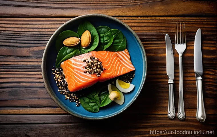 오메가3와 오메가6의 균형 - **Prompt 2: The Omega Balance - A Contrast of Dietary Choices**
    "A split image, depicting two co...